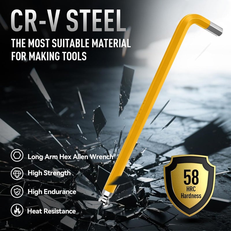 DISEN Hex Key Set, 18 PCS Metric & SAE Size Extra Long Arm Allen Wrench Set with Ball End Color Coding Design, 1.5-10 MM & 1/16-3/8 Inch for Bicycle, Household DIY, Chrome Vanadium Steel - Image 4